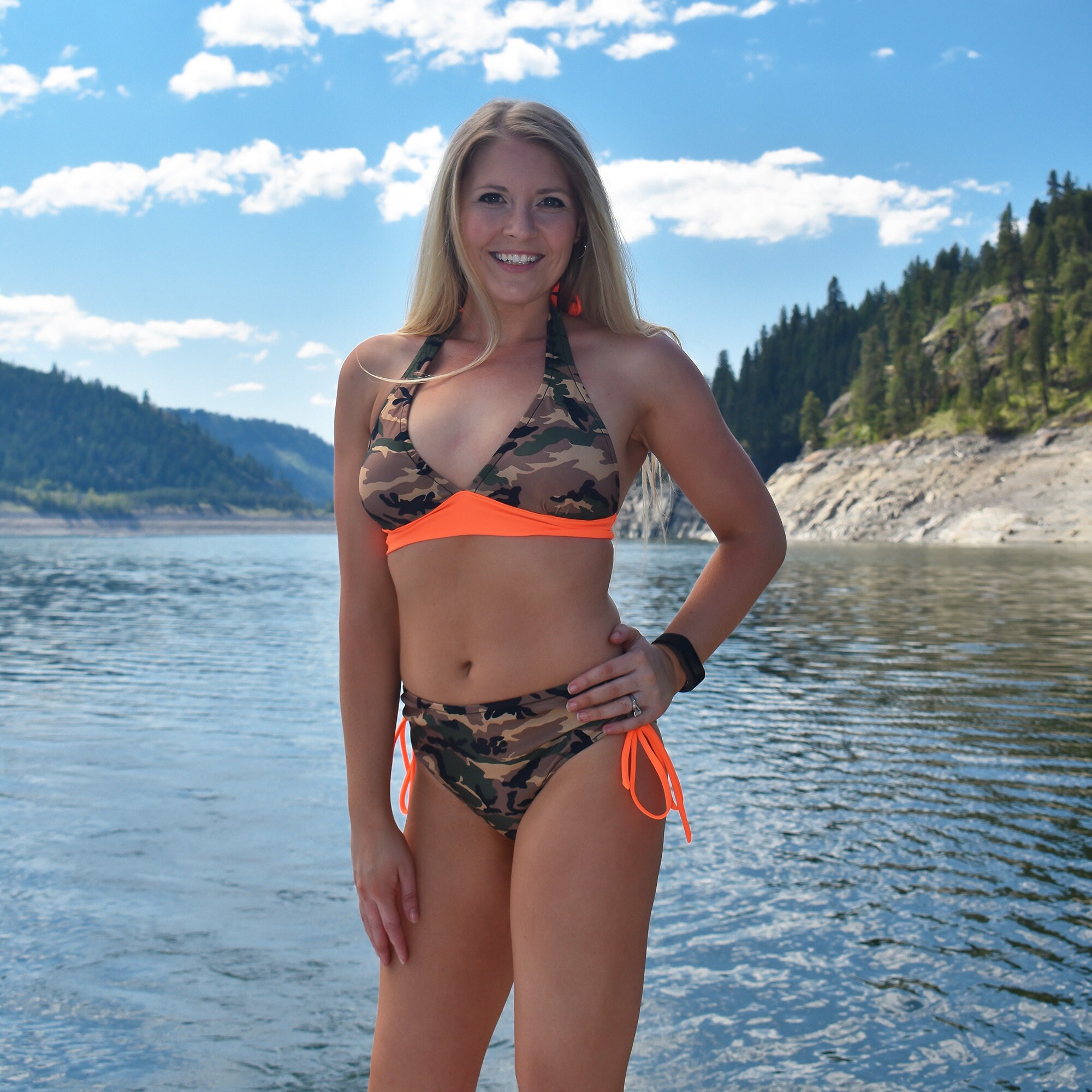 Girls in shop camo bikinis