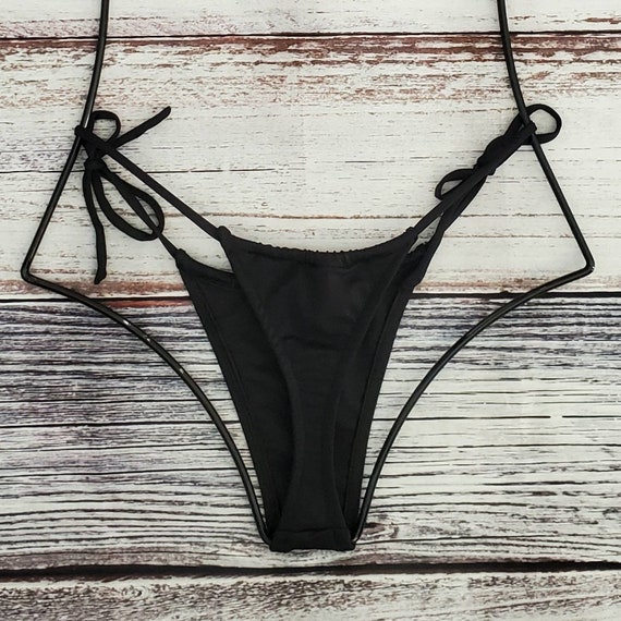 Black High Waist Thong Bikini Bottoms - Sunnyside Swimwear