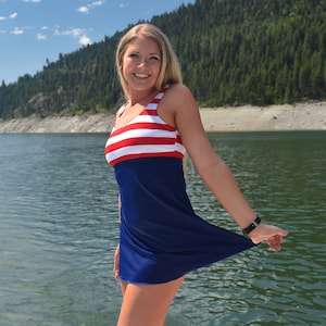 Navy Sailor Long Swim Dress Top image 1