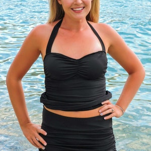 Schwarzer Bescheidener Schlanker Halfter Tankini Top Bild 4