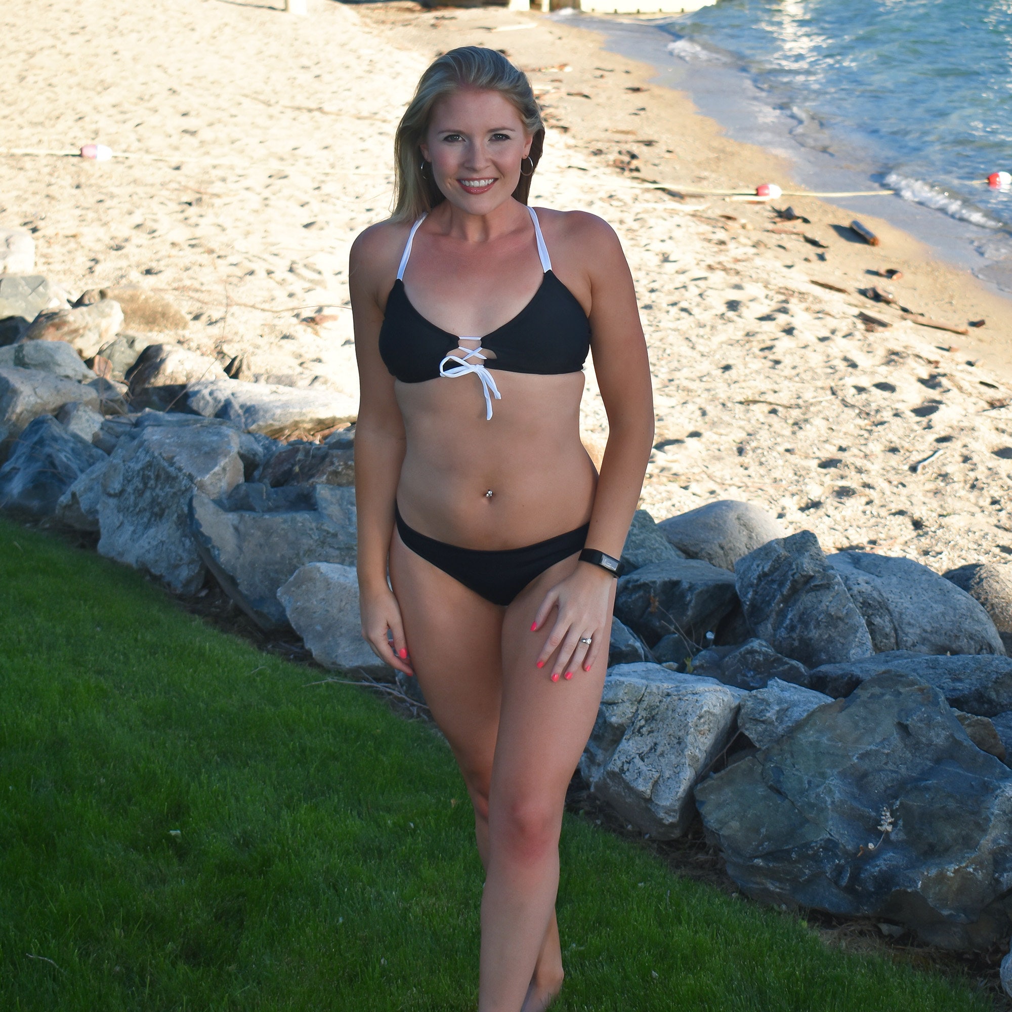 Black and White Corset Tie Front Bikini Top Etsy