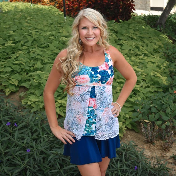 Navy blue bathing suit skirt sales