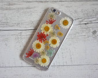 Rainbow Daisy Floral Flowers - Real Pressed Flower Soft iPhone Mobile Phone Case - for; iPhone 6, 6/6s Plus, 7, 7 Plus, 8 & 8 Plus
