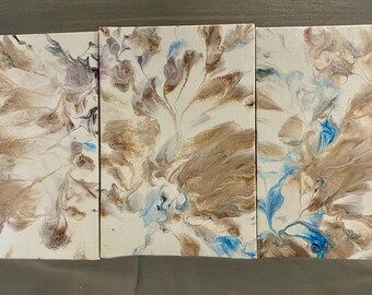 Set of 3 Acryclic Pour fluid art on Canvas