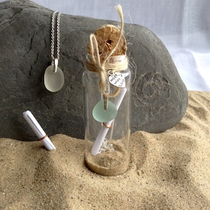 sea glass pendant on sterling silver chain send  direct to recipient with a personal message in a bottle