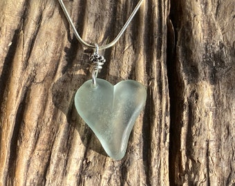 Sea glass heart layering necklace sea tumbled seaglass and sterling silver