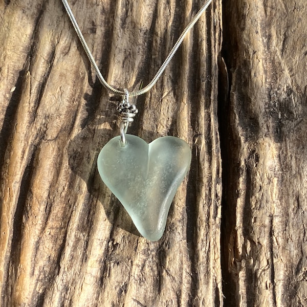 Sea glass heart layering necklace sea tumbled seaglass and sterling silver