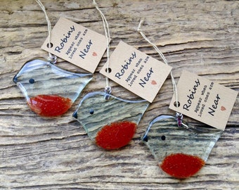 Recycled Glass Robin Ornament, Memorial Keepsake, Nature Lover Gift