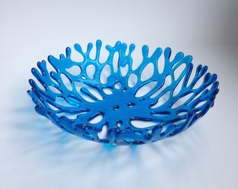 Coral bowl , organic glass bowl , blue glass bowl , sea theme , sea glass , fruit bowl