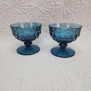 Vintage Indiana Glass Whitehall Colony 2 Pcs Tumbler Glasses Riviera Blue Cubist