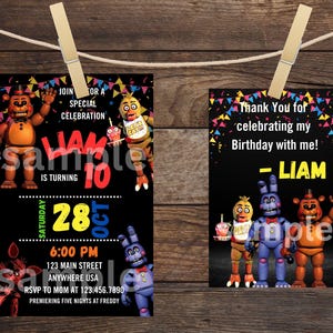 Five Nights At Freddy&#39;s Party w/ Thank You Cards Digital Invitation Editable
