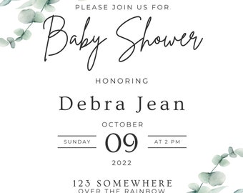 Eucalyptus Baby Shower Invitation Digital Download