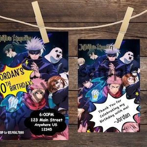 Anime Ninja Birthday Party Invitation w/ Thank  You cards Digital Download GOJO KAISEN