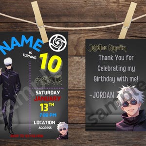 Anime Ninja Birthday Party Invitation w, Thank You cards Digital Download Editable