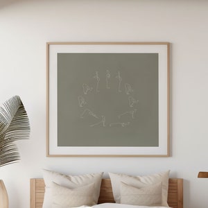 Surya namaskar imprimir carta de postura de yoga Surya namaskar cartel sala de yoga cartel saludo al sol pared arte impresión cuadrada cartel de yoga mínimo