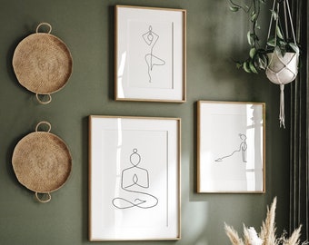 Yoga pose posters set of 3 yoga line drawing yoga studio decor meditation print set minimalist line drawing zen wall art asana poster set