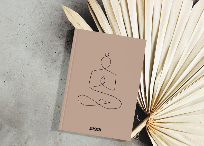 Yoga journal yoga gift idea yoga planner custom yoga notebook with name yoga gift personalised beige journal yoga practice journal wellness
