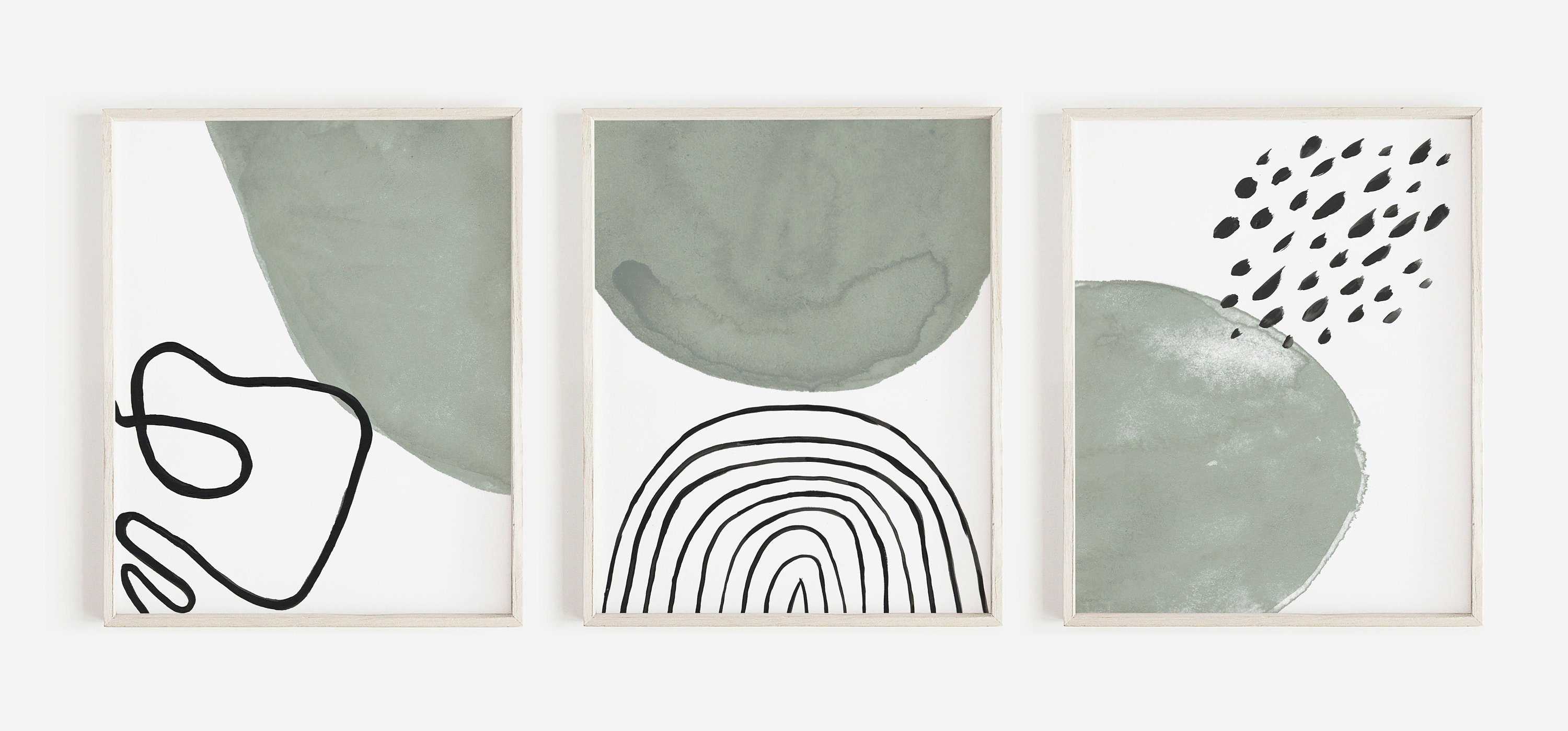 Sage Green Set of 3 Wall Art Japandi Wall Art Sage Green Print Set Wabi ...