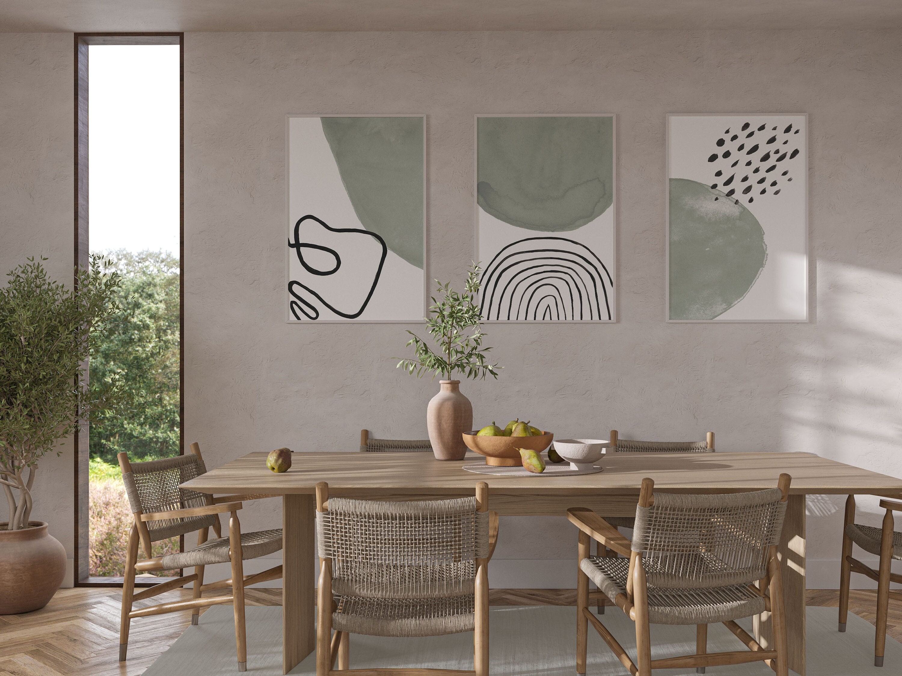 Sage Green Set of 3 Wall Art Japandi Wall Art Sage Green Print Set Wabi ...