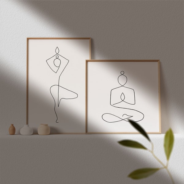 Yoga posters set of 2 minimal line drawing wall art yoga posture print zen meditation gift yoga pose wall art yoga gift hand drawn japandi