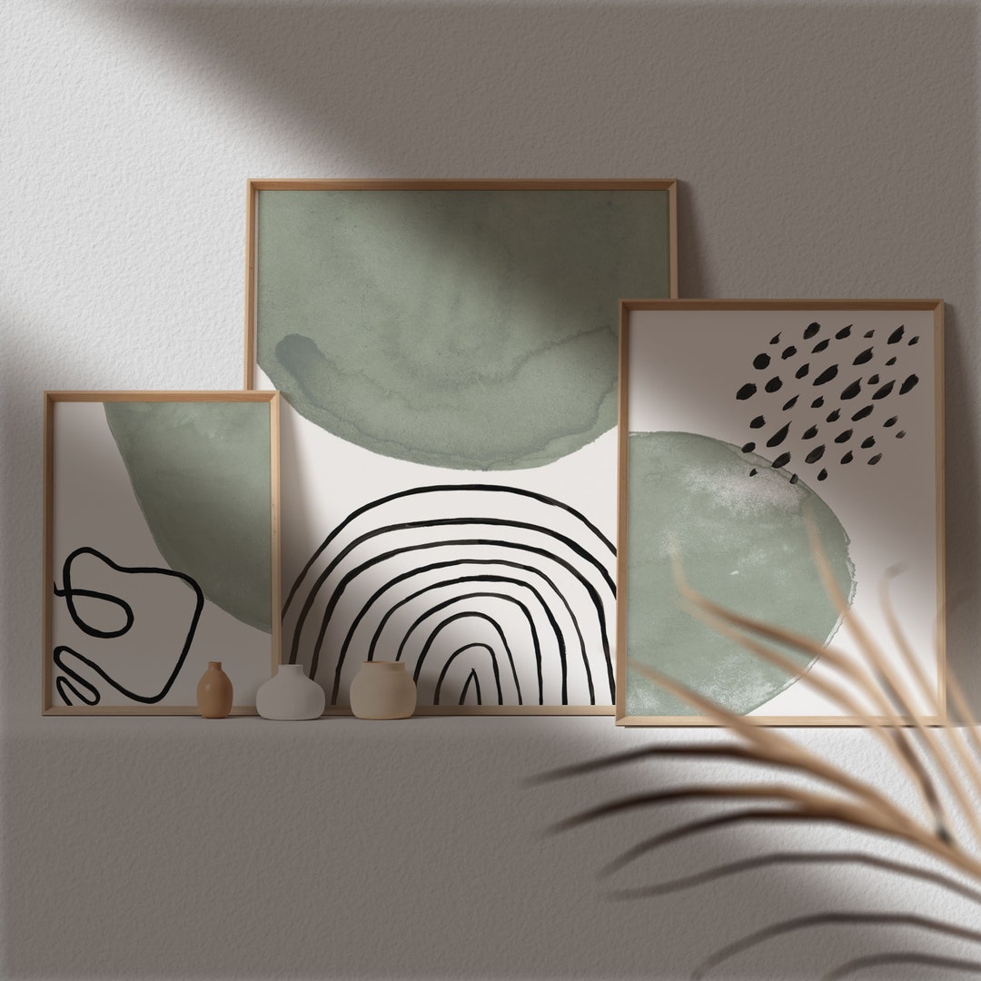 Sage Green Set of 3 Wall Art Japandi Wall Art Sage Green Print Set Wabi ...