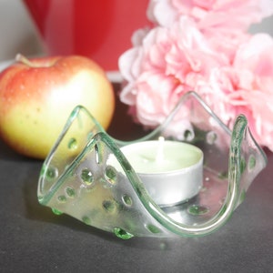 Fused glass candle holder and wooden box