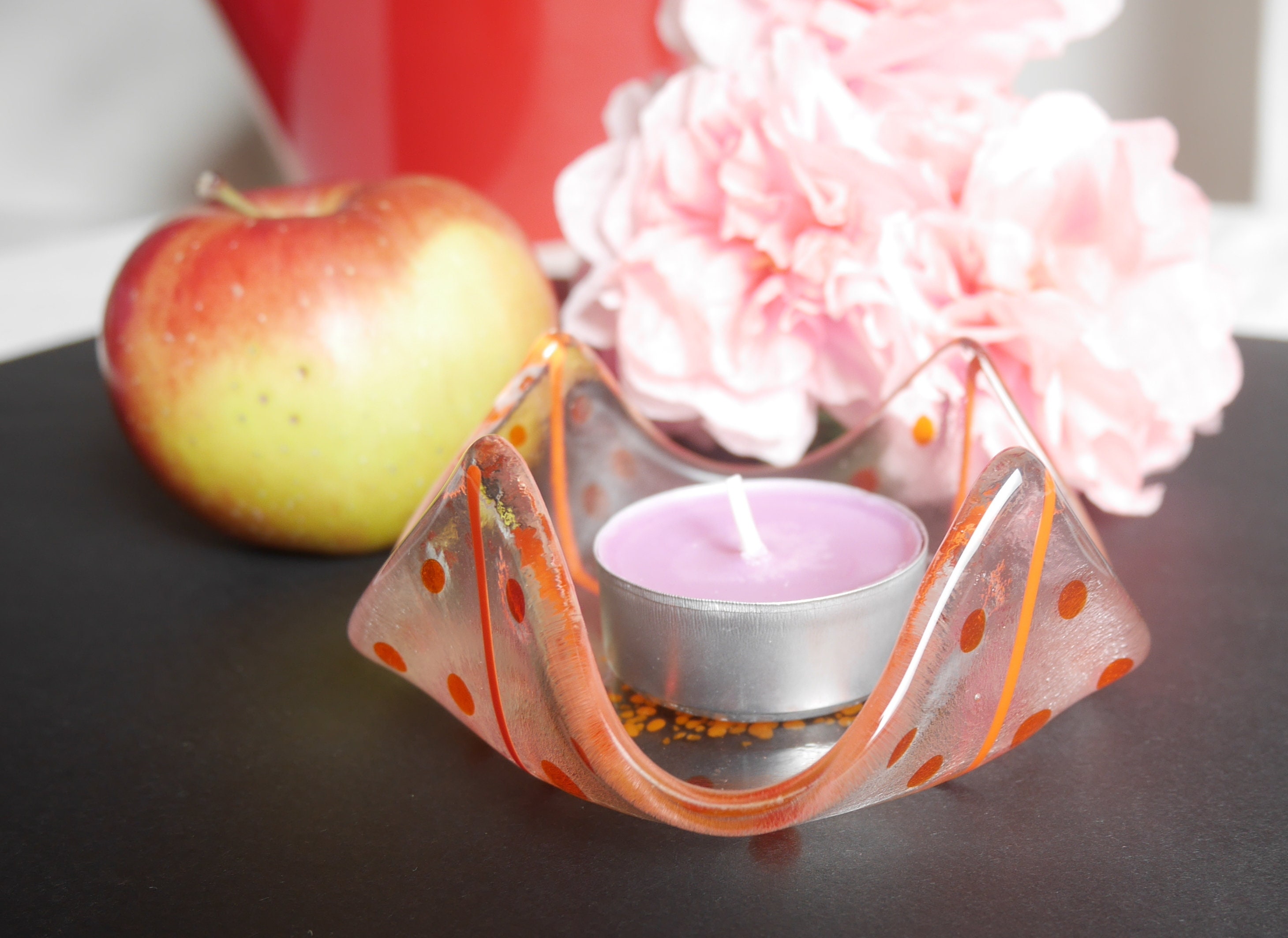 Bougeoir en Verre Fusionné et Sa Boite Bois