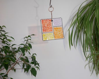 Mobile square catches sun decoration transparent stained glass style