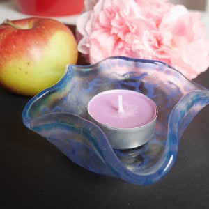 Fused glass candle holder and wooden box