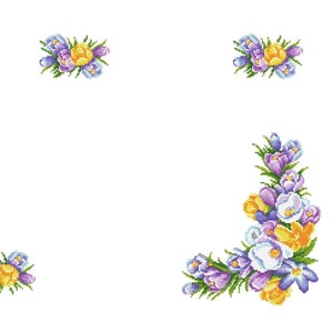 Runner with crocuses pattern for cross stitch, Flowers digital PDF, counted  cross stitch, easter