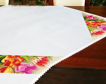 Tablecloth - Charming tulips digital pattern for cross stich, Flowers tulips counted  cross stitch,