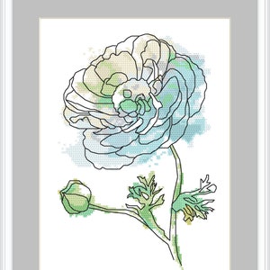 Colorful anemone digital pattern for cross stitch , Romantic anemone PDF,