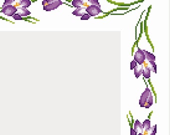 Tablecloth with spring flowers , crocuses  Digital Cross Stitch Pattern