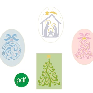 4 Christmas postcards -easy and quick digital patterns for cross stitch ,