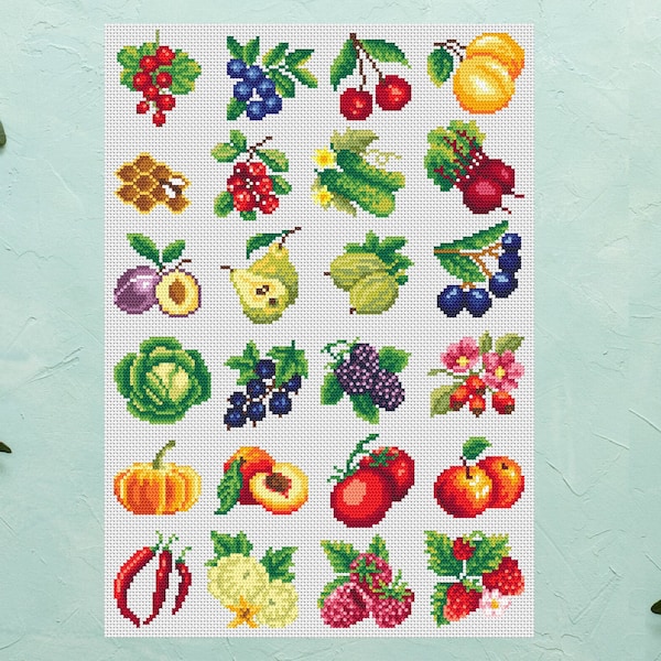 Petites images de fruits et légumes Motif de point, Pour bocaux Numérique Pdf