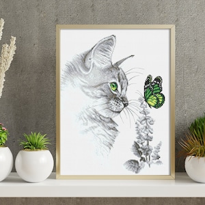 Kitten with butterfly - digital cross stitch pattern,  pdf,.hks- smartphone pattern,instant download pattern.