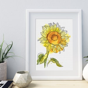Tournesol aquarelle - Modèle en ligne de point de croix pour smartphone, .pdf, .hks-, téléchargement immédiat.