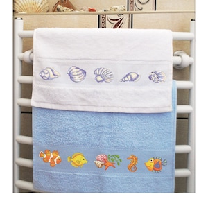 Towel with fish and shells digital patterns for cross stich,  small counted  cross stitch PDF,