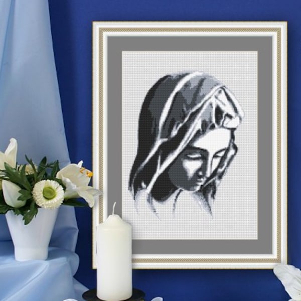 Pieta by Michelangelo Modern Cross Stitch Pattern,   Mother of God, Virgin Mary Easy Pdf Digital Cross Stitch Pattern Our Lady