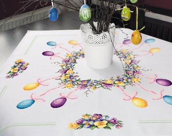 Easter tablecloth-Easter wreath pattern for cross stich, Flowers digital PDF, Tulips,pansies counted  cross stitch, easter