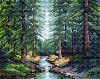 Forest stream  Stitch Pattern,   Digital  Pdf , Counted Cross Stitch pattern in PDF  format, Painting,  Easy