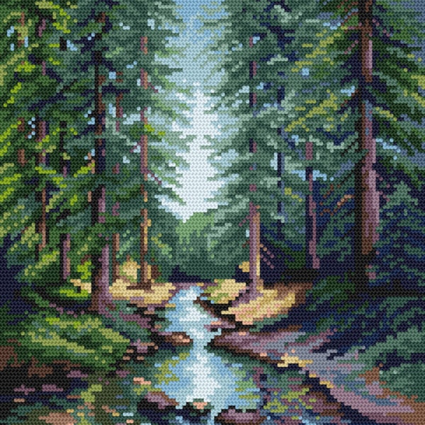 Forest stream  Stitch Pattern,   Digital  Pdf , Counted Cross Stitch pattern in PDF  format, Painting,  Easy