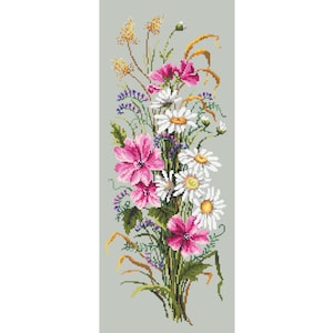 Bos van wilde bloemen digitaal patroon voor kruissteek, Boeket met wilde bloemen PDF