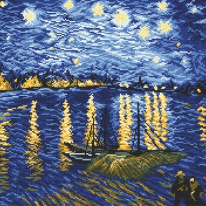 Sterrennacht boven de Rhône - V. van Gogh Kruissteekpatroon, impressionistisch landschap