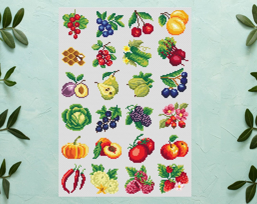 Fruits and Vegetables Small Pictures Stitch Pattern, for Jars