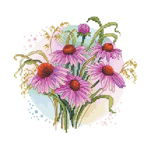 Flowers cross stitch pattern PDF - Purple echinacea, pdf,.hks- smartphone pattern, pattern for instant download.