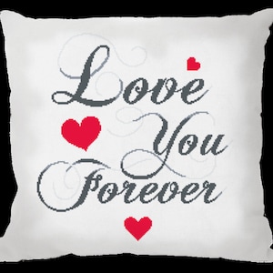 Almofada - Love you forever padrão digital ponto cruz, ponto cruz monocromático contado,
