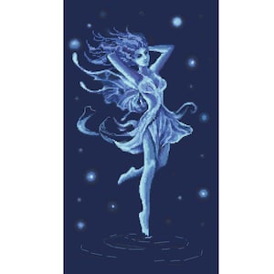Blue fairy cross stitch pattern. Fairy from the lake cross stitch digital pattern pdf, easy.