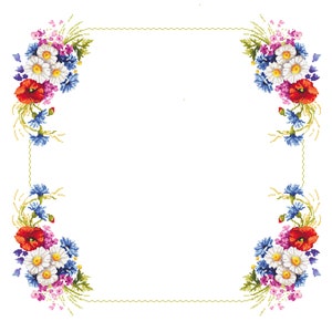 Bloementafelkleed met digitaal kruissteekpatroon wilde bloemen, pdf