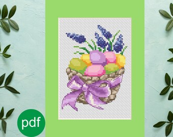 Easter postcard- Easter eggs pattern cross stich,Galanthus nivalis Digital PDF, Easter card  counted  cross stitch, easter ,romantic gift